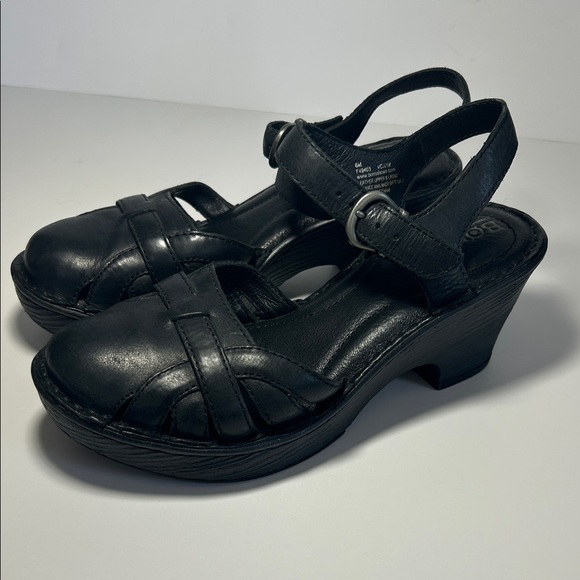 Born Shoes - Born Black Leather Heal Women's Sandals